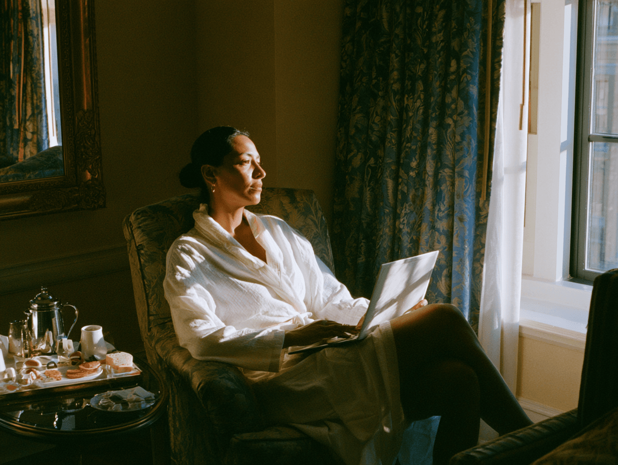 Club member relaxing in a softly lit suite