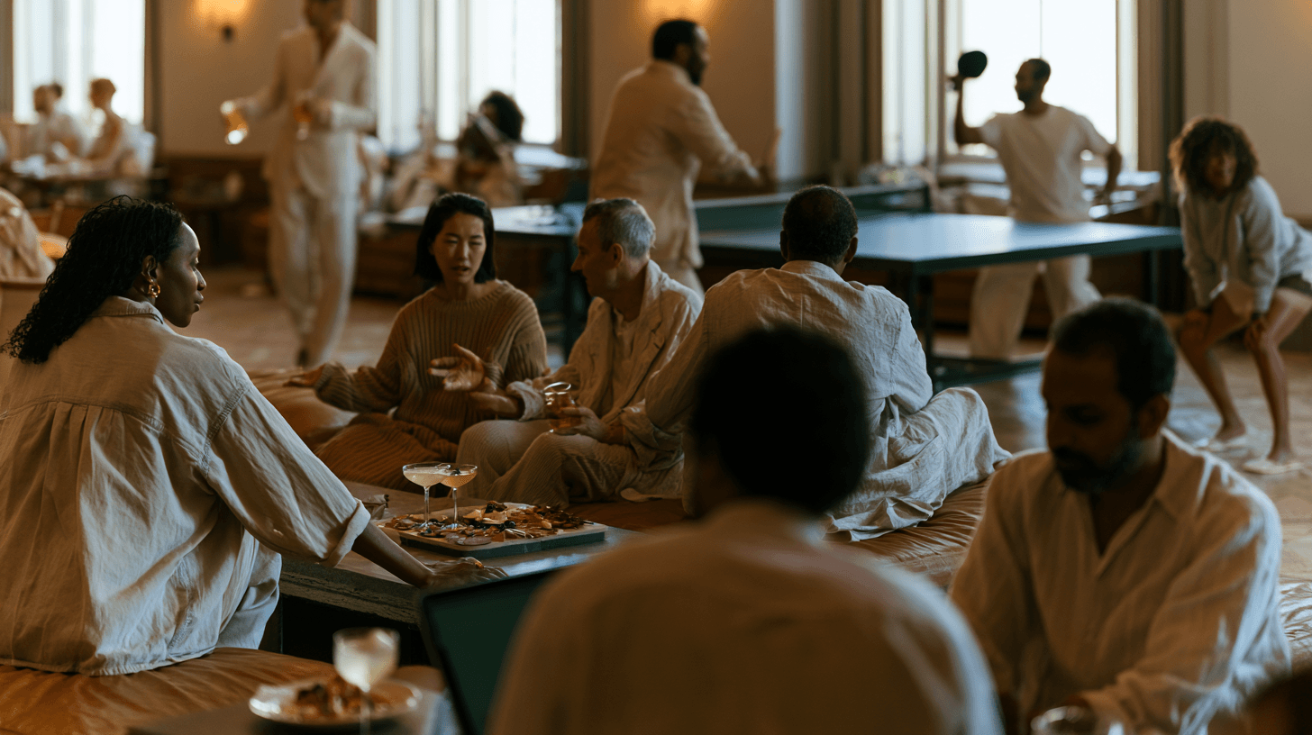 Members sharing drinks and conversation in the club lounge
