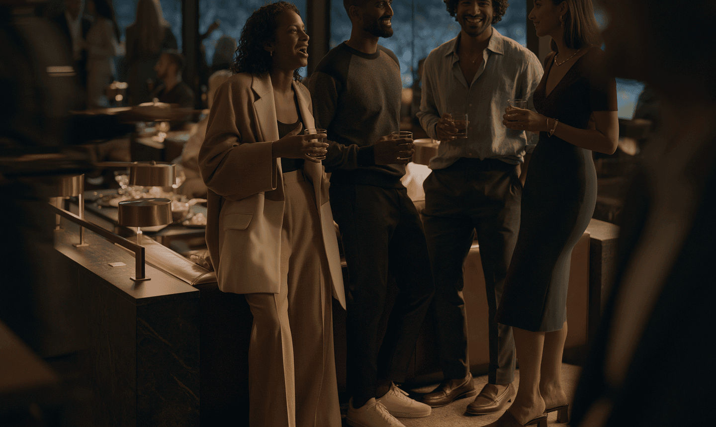 A member relaxing in a softly lit club suite