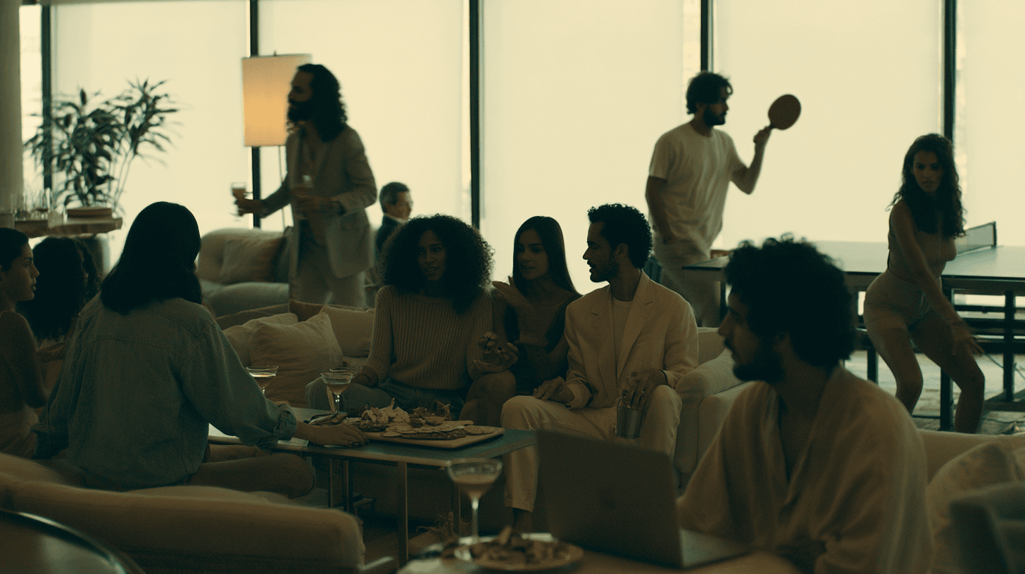 Members socializing in a private club lounge