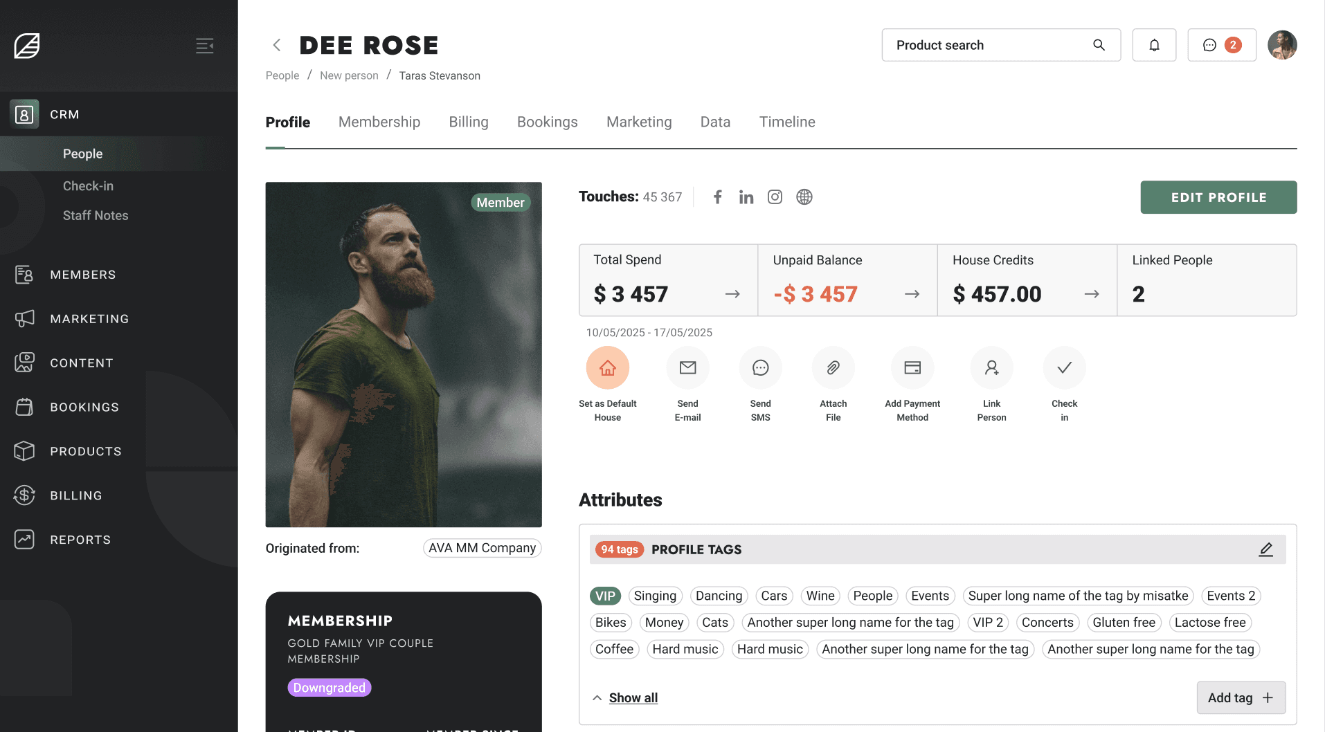 Member CRM dashboard inside the Member App and Portal