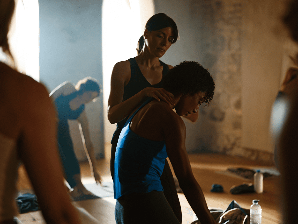 Members arriving for a class in a wellness studio